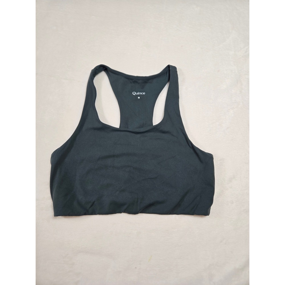 Quince Women Dark Green‎ Racerback Sports Bra Medium Support Size M Activewear